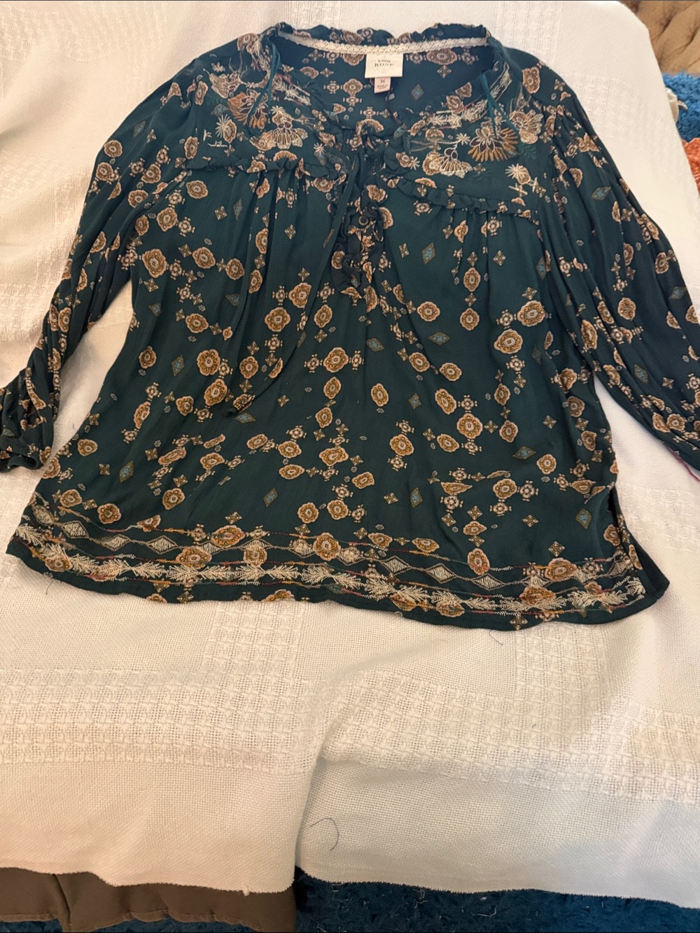 Knox Rose Teal Floral Tie-Neck Boho Tunic